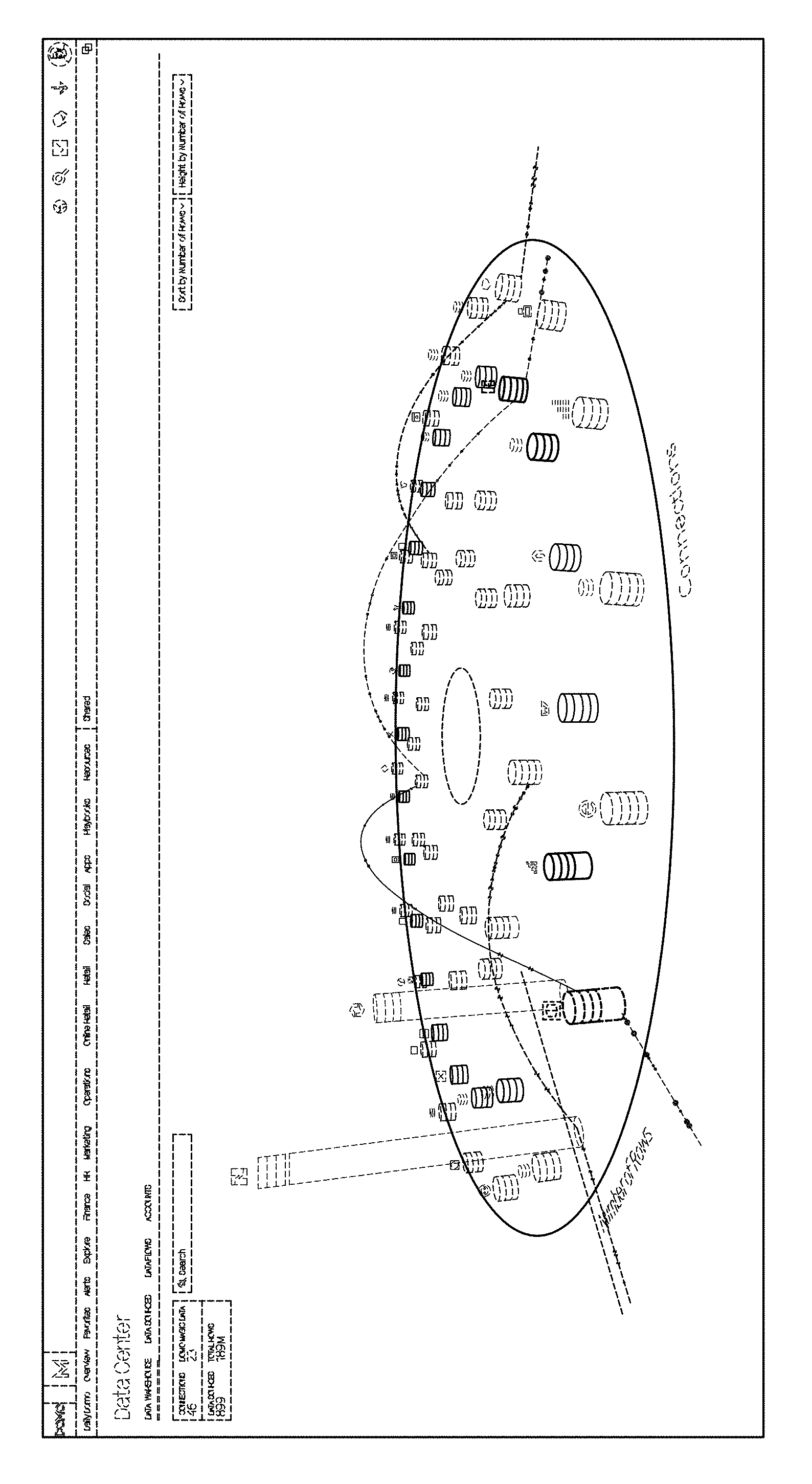 Original patent drawing of Domo’s spatial data interface, showing dataset columns and their connections.
